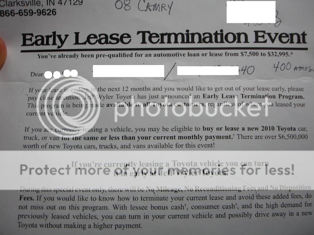 Please Plz Help with opinions on Early Lease Temination Event | Toyota ...